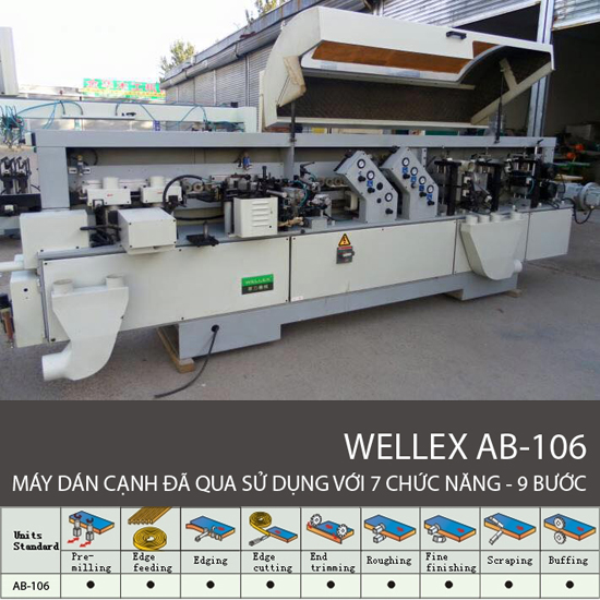 Máy dán cạnh tự động 7 chức năng có phay cạnh ván WELLEX AB-106 đã qua sử dụng