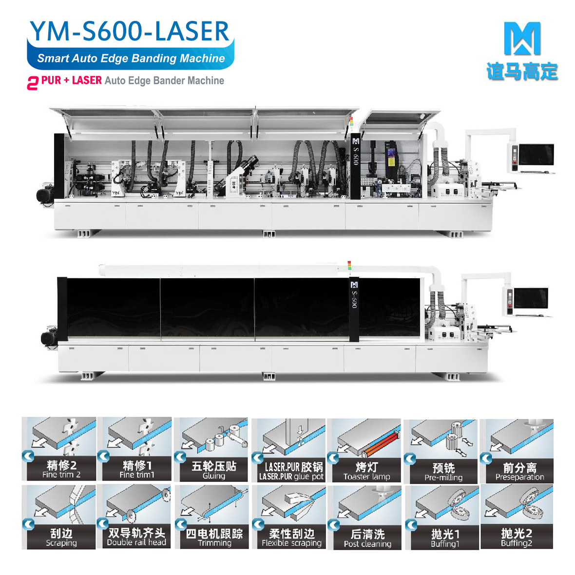 Máy dán cạnh tự động YIMAI tiêu chuẩn cao keo PUR + LASER Model YM - S600 - LASER
